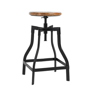 Taburetes de estilo industrial, silla sin respaldo ajustable con asiento de madera y base de metal ZG18-038