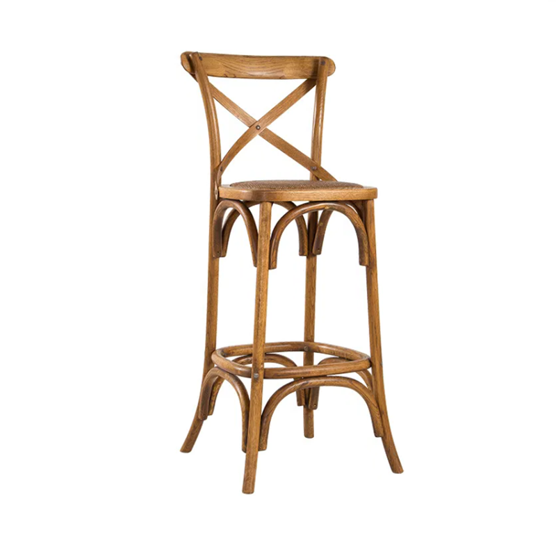 Silla de boda de alta calidad, taburete de Bar con respaldo cruzado, silla de Bar Vintage, silla de comedor de madera maciza (ZG25-002)